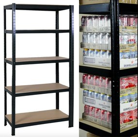 Fistar Regál 1800x900x300 mm lakovaný 5-policový, nosnosť 875 kg - ČIERNY