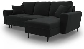 Čierna zamatová rozkladacia/s úložným priestorom rohová pohovka Kyoto – Cosmopolitan Design