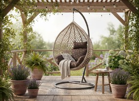 CH ZÁVESNÁ STOLIČKA, ŠEDÁ, VANKÚŠ – ŠEDÝ, RÁM – TMAVOSÉRY 107 x 68 x 120 CM