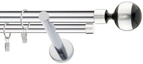 Dekorstudio Chrómová dvojradová garniža čierny VIVALDI 19mm Dĺžka: 140cm, Typ uchytenia: Držiak dvojitý modern, Typ príslušenstva: Krúžky tiché so štipcami