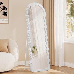 SONGMICS stojanové zrkadlo, vlnité podlahové zrkadlo so stojanom, 160 x 50 cm, biele