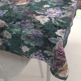 Biante Dekoračný obdĺžnikový obrus BM-010 Veľké fialové kvety na tmavo zelenom 100x140 cm
