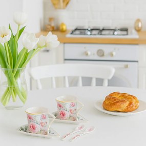 HOME ELEMENTS Súprava dvoch 250 ml šálok s podšálkami a lyžičkami, Ruža