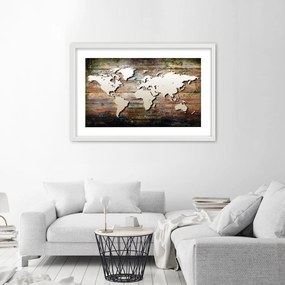 Gario Plagát Mapa sveta na starých doskách Farba rámu: Bez rámu, Rozmery: 45 x 30 cm