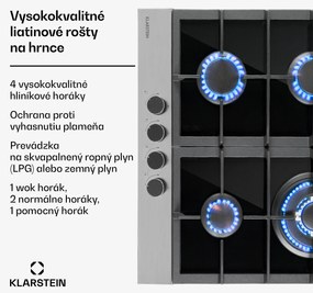 Klarstein Alchemist, plynová varná doska, 4 hliníkové horáky, sklokeramika, čierna
