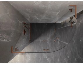 Mexen Lunar, L polkruhový sprchový kút naklápací doľava 100 x 90 cm, 8mm číre sklo, profil medená matná, 833L-100L-090P-65-00