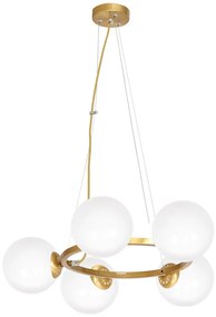 Závesné svietidlo Vienna, 5x biele sklenené tienidlo, c, o