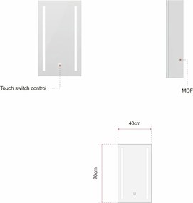 Erga Hana, zrkadlová galérka s LED osvetlením 40x70cm s integrovanou zásuvkou, biela, ERG-V05-HANA-4070-WH