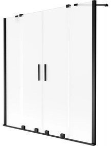 Mexen Velar Duo, 2-krídlová posuvná vaňová zástena 150 x 150 cm, 8mm sklo námraza, čierna matná, 896-150-000-32-70