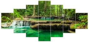 Gario Obraz s hodinami Vodopád Erawan v Thajsku - 7 dielny Rozmery: 210 x 100 cm