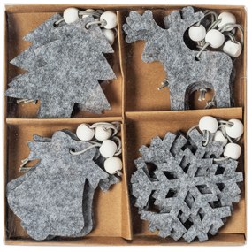 Vianočné látkové závesné ozdoby na stromček 16 ks - šedé