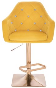 LuxuryForm Barová stolička ROMA VELUR na zlatej hranatej podstave - žltá
