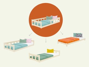 Nelakovaná nízka jednolôžková posteľ FENCE 4v1 s otvoreným vstupom 140x200 cm