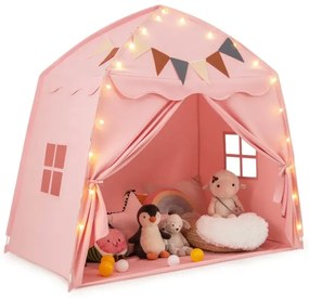 Playhouse Children Vnútorný detský stan s vlajkami a rozprávkovými svetlami Princess Play Tent Pink