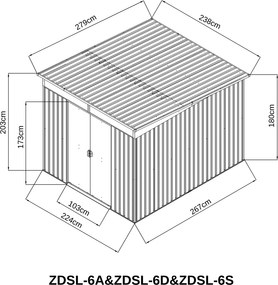 Záhradný domček BestBerg ZDSL-6D / 6,6 m² / 238 × 279 × 203 cm / dekor drevo/hnedá