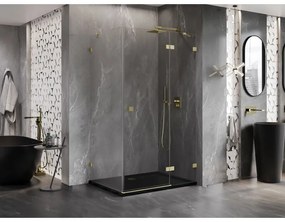 Mexen Lunar, pravostranný výklopný sprchový kút 70 x 90 cm, 8mm číre sklo, zlatý matný profil, 834-070-090-55-00-P