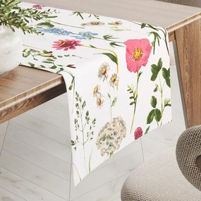 Biante Bavlnený behúň na stôl Sandra SA-667 Veľké lúčne kvety na bielom 20x120 cm