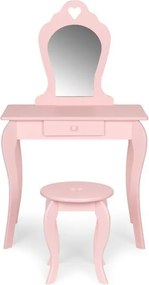 Veľký drevený detský toaletný stolík so zrkadlom pre dievčatá ružový