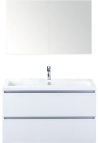 Kúpeľňový nábytkový set Vogue 100 cm s keramickým umývadlom a zrkadlovou skrinkou biela vysoko lesklá