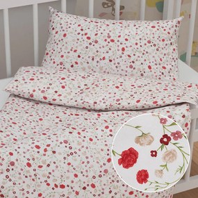 Biante Detské bavlnené posteľné obliečky do postieľky Sandra SA-719 Červeno-béžové drobné kvietky na bielom Do postieľky 90x130 a 40x60 cm