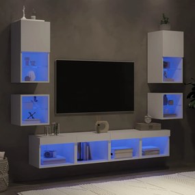 8-dielne TV nástenné skrinky s LED biele kompozitné drevo 3216590