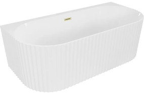 Mexen Sella, voľne stojaca vaňa ku stene, drážkovaná, 150 x 75 cm, biela lesklá, zlatý matný prepad, 52711507500-55