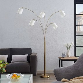 Lindby Abiram stojaca lampa, mosadz/biela