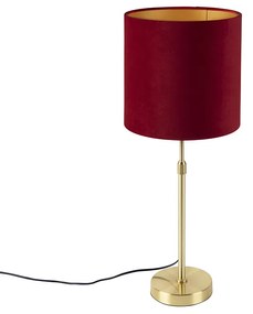 Stolná lampa zlatá/mosadzná s červeným zamatovým tienidlom 25 cm - Parte
