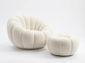 Dizajnové kreslo BLOOM s taburetom, krémové