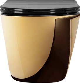 Rea Carlo Mini, závesná WC misa s rimless splachovaním, zlatá-čierna lesklá, REA-C8990