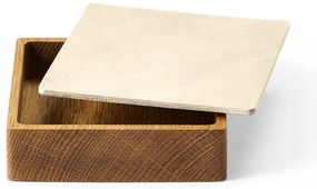 Krémový/v prírodnej farbe drevený/z eko kože úložný box s vekom/dekoratívny 11x11x3,5 cm Square Nupo – LIND DNA