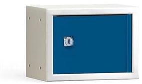 Skrinka na osobné veci CUBE, šedá s modrými dvierkami, 150x200x150 mm