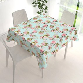 Biante Zamatový štvorcový obrus Tamara TMR-038 Ružová záhrada na svetlo modrom 80x80 cm