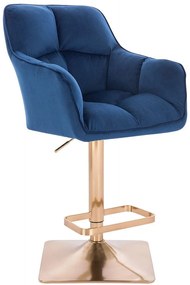 LuxuryForm Barová stolička AMALFI VELUR na zlatej hranatej podstave - modrá