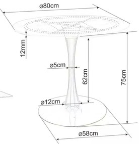 Kulatý jídelní stůl Espero 80 cm bílý mramor/černý