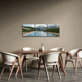 Obraz horskej krajiny (s hodinami) (90x30 cm)