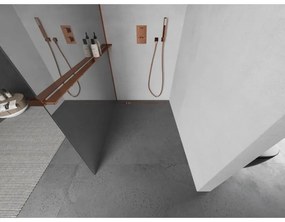 Mexen Kioto, sprchová zástena s poličkou a držiakom na uteráky 110 x 200 cm, 8mm sklo s efektom zrkadla, profil ružové zlato, 800-110-121-60-50