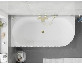 Mexen Silo, rohová voľne stojaca ryhovaná vaňa, ľavá, 150 x 75 cm, biela-čierna, przelew złoty- 52891507575L-50