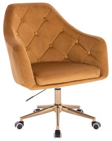 LuxuryForm DESIGN Kreslo ANDORA VELUR na zlatej podstave s kolieskami - hnedé