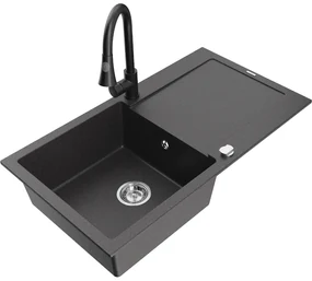 Mexen Leo, 1-komorový granitový drez 900x500x190 mm a drezová batéria Elia, čierna škvrnitá, 6501-76-670101-70