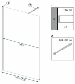 Rea Aero, sprchová zástena 120x195 cm, 8mm číre sklo, čierny profil + polica a vešiak EVO, KPL-K0599