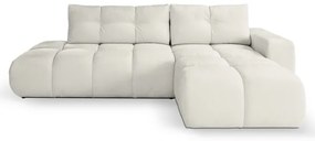 Rozkladacia rohová čalúnená sedacia súprava s úložným priestorom v tvare L ALMADA, pravé prevedenie, béžová