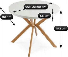 Stôl RENO 90–190 cm Biely/Dub