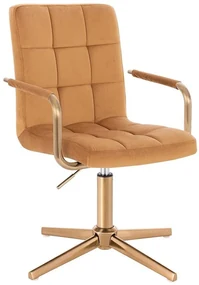 LuxuryForm DESIGN Stolička VERONA GOLD VELUR na zlatom kríži - hnedá