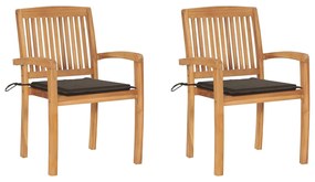Záhradné stoličky 2 ks, sivohnedé podložky, tíkový masív 3063260