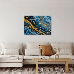 Sklenený obraz - Modrá abstrakcia so zlatom (70x50 cm)