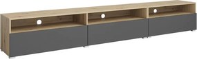 Univerzálny TV stolík Baros 40 s otvorenými policami 270 cm - dub artisan / šedý mat