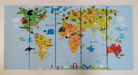 5-dielny obraz detská mapa sveta so zvieratkami Varianta: 200x100