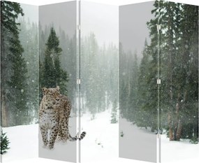 Paraván - Leopard v snehu (210x170 cm)
