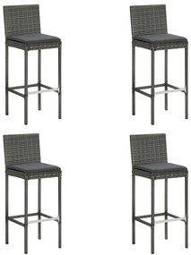 Záhradné barové stoličky s vankúšmi 4 ks sivé polyratan